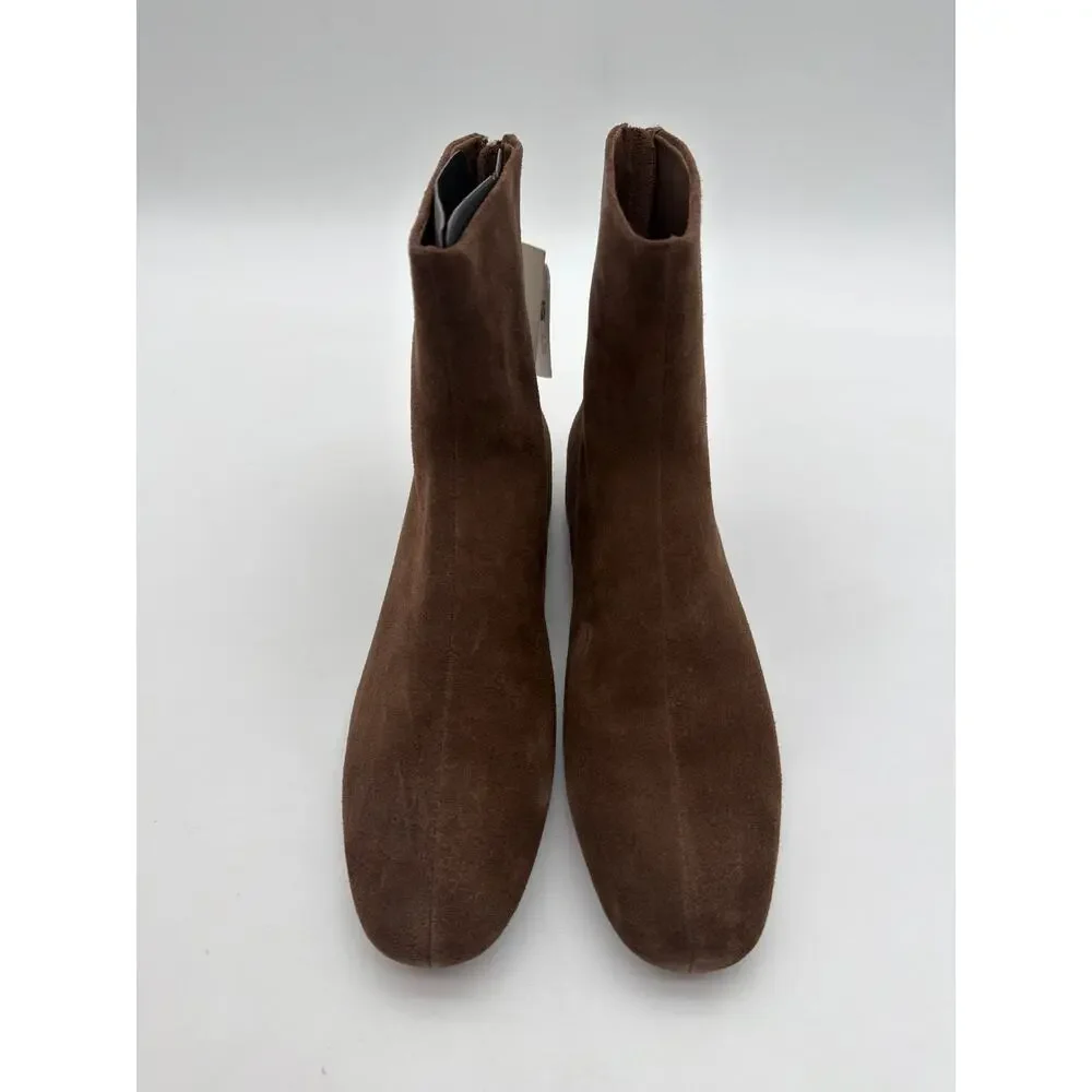 Mango Chocolate Brown Supple Bovine Suede Leather Round Toe Ankle Boots 8.5